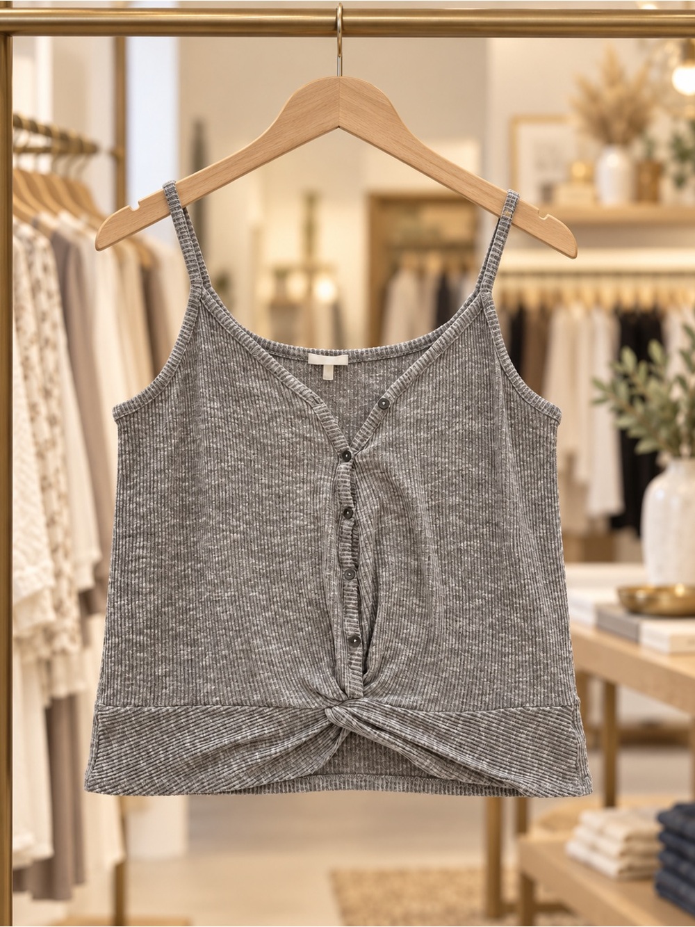 Maurices Heather Gray Ribbed Button Front Twist Cami